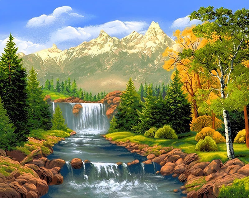 Wald Berg Bach Diamond Painting