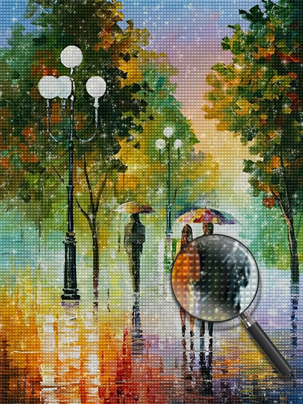 Wandern im Regen im Herbst Diamond Painting