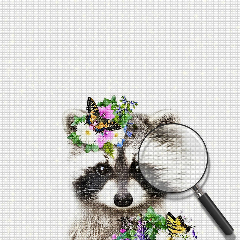 Waschbär mit Blumen und Schmetterlingen Diamond Painting