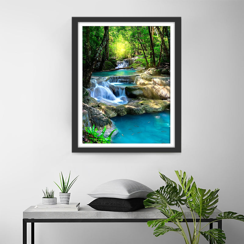 Wasserfall und Fluss im Wald Diamond Painting