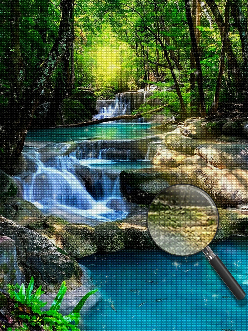 Wasserfall und Fluss im Wald Diamond Painting