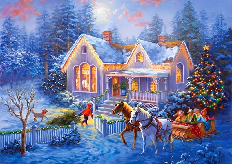 Weihnachten Hütte Kutsche Diamond Painting