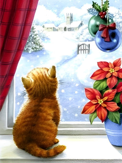 Weihnachten Katze Schnee Diamond Painting