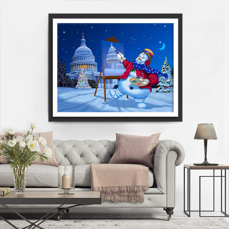 Weihnachten Schneemann Schloss Diamond Painting