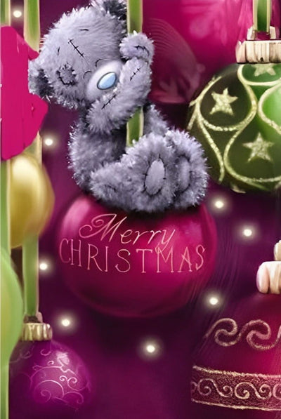 Weihnachtlichen Schmuck haltender Teddybär Diamond Painting