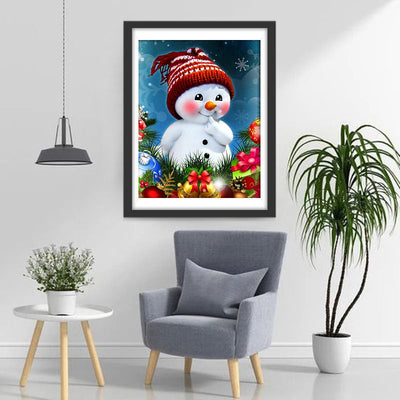 Weihnachtlicher Schneemann mit rotem Hut und Glocke Diamond Painting