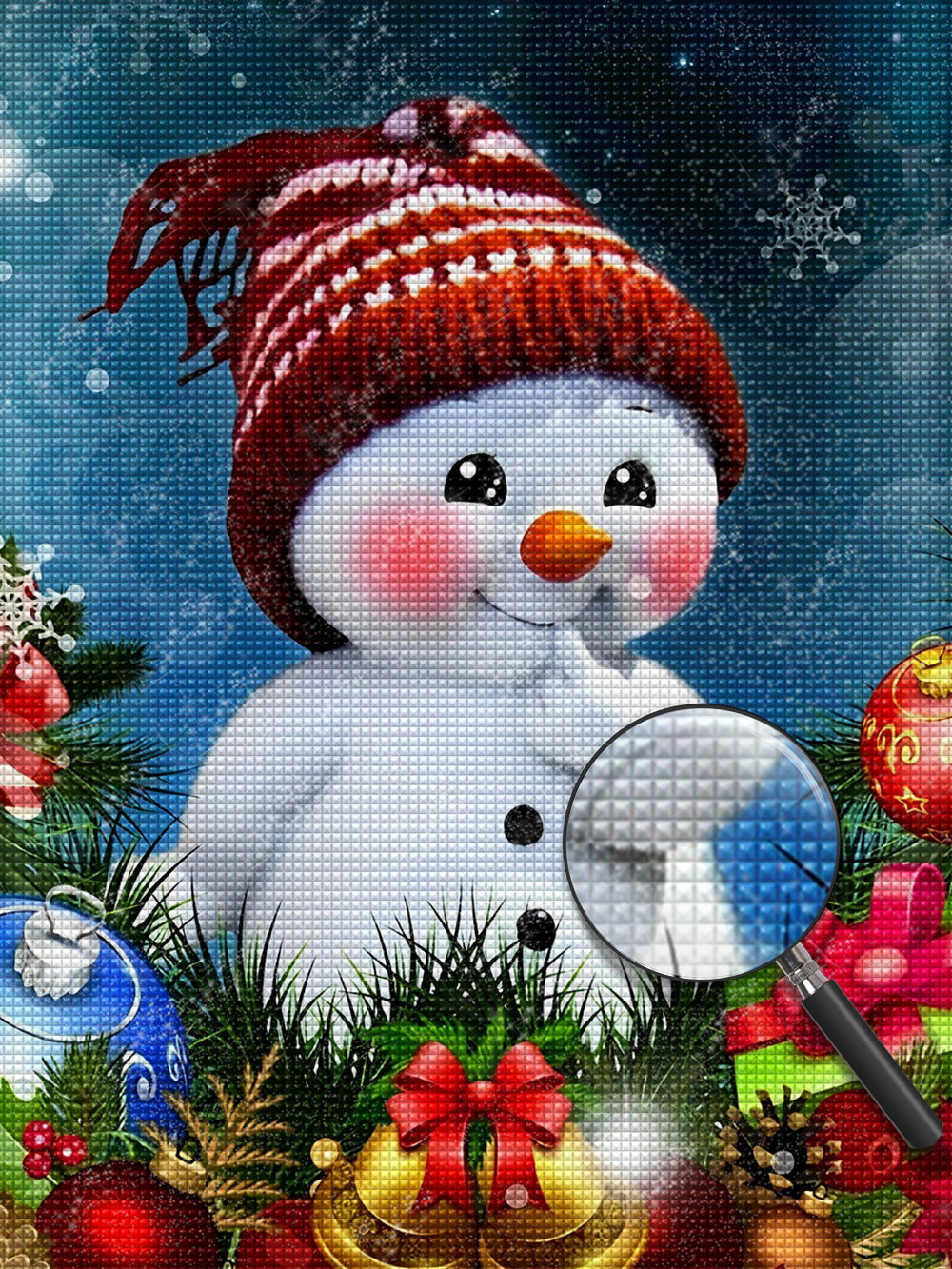 Weihnachtlicher Schneemann mit rotem Hut und Glocke Diamond Painting