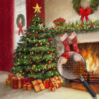 Weihnachtsbaum am Kamin Diamond Painting