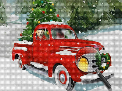 Weihnachtsbaum, Auto und Hund Diamond Painting