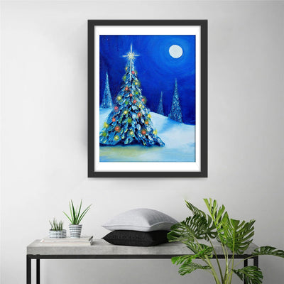 Weihnachtsbaum in der dunkelblauen Nacht Diamond Painting