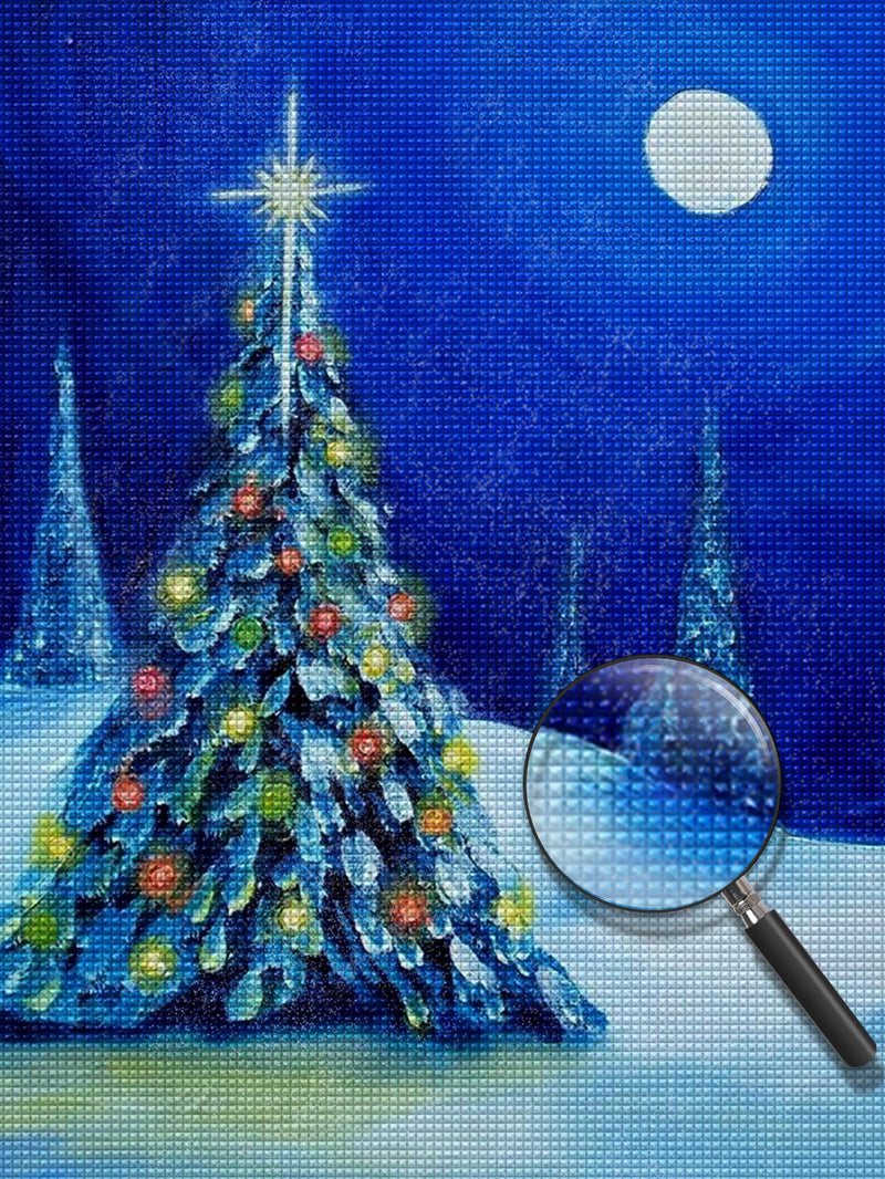 Weihnachtsbaum in der dunkelblauen Nacht Diamond Painting