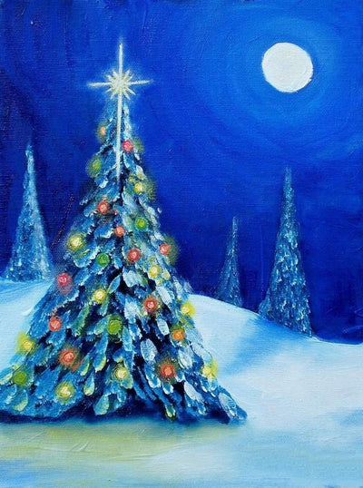 Weihnachtsbaum in der dunkelblauen Nacht Diamond Painting