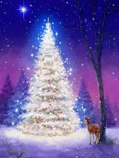 Weihnachtsbaum mit weißem Licht in der Nacht Diamond Painting