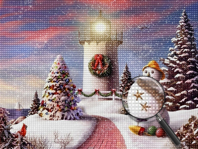 Weihnachtsbaum Schneemann Leuchtturm Diamond Painting