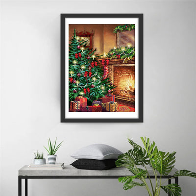 Weihnachtsbaum und Geschenke am Kamin Diamond Painting