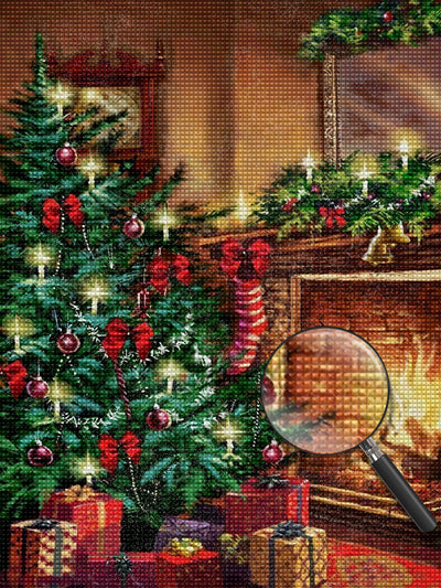 Weihnachtsbaum und Geschenke am Kamin Diamond Painting