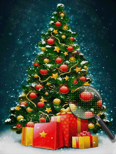 Weihnachtsbaum und Geschenke im Schnee Diamond Painting