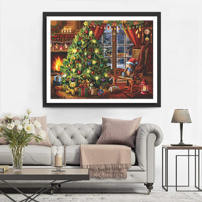 Weihnachtsbaum und Geschenke im Zimmer Diamond Painting