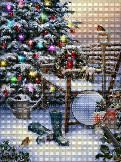 Weihnachtsbaum und Landwirtschaftswerkzeug Diamond Painting