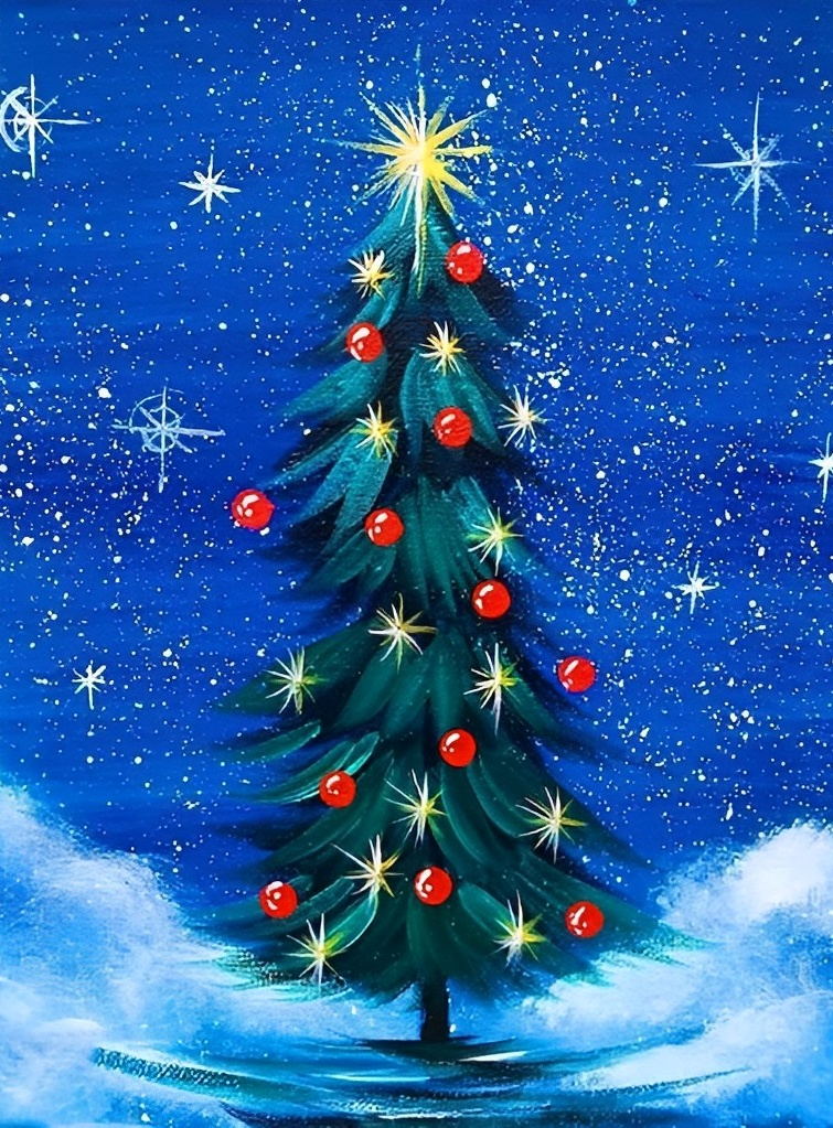 Weihnachtsbaum unter dem Sternenhimmel Diamond Painting