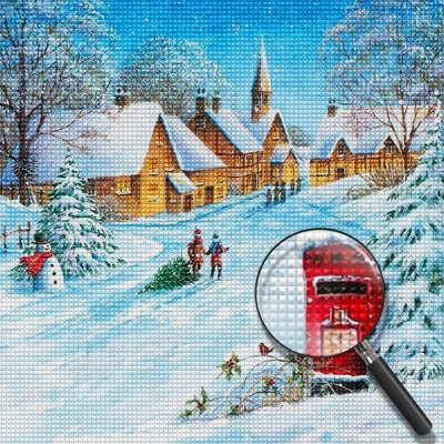 Weihnachtsdorf mit Briefkasten und Schneemann Diamond Painting