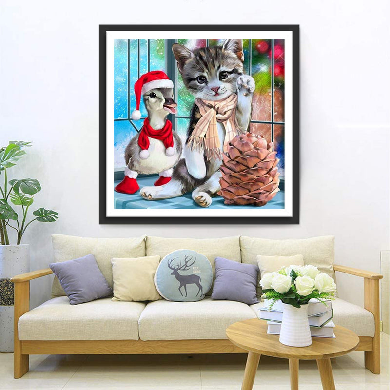 Weihnachtsente und Katze Diamond Painting