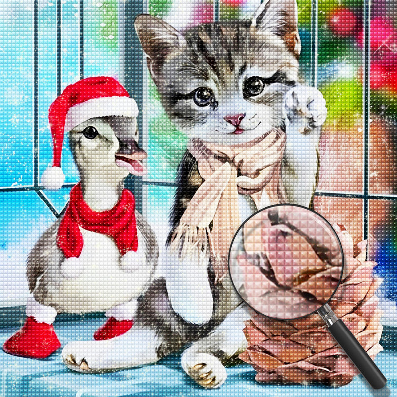 Weihnachtsente und Katze Diamond Painting