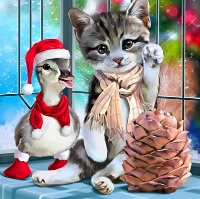 Weihnachtsente und Katze Diamond Painting