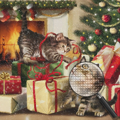 Weihnachtsgeschenke auspackende Katzen Diamond Painting