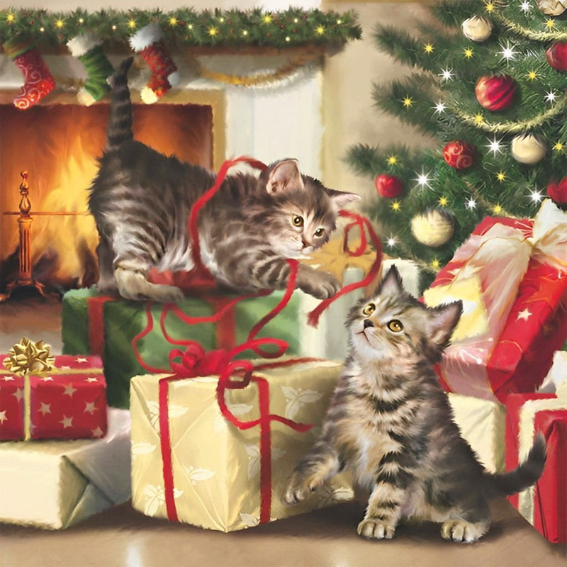 Weihnachtsgeschenke auspackende Katzen Diamond Painting