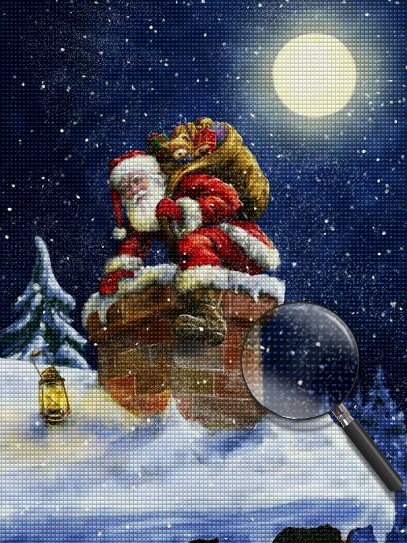 Weihnachtsmann auf dem Dach Diamond Painting