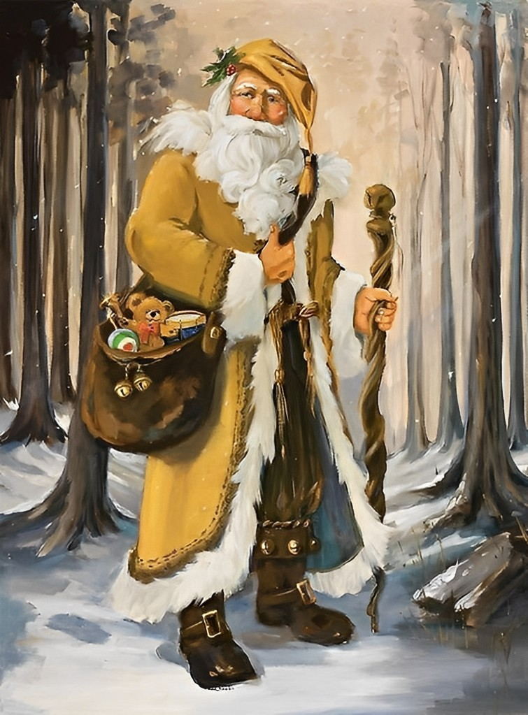 Weihnachtsmann auf dem Weg im Wald Diamond Painting