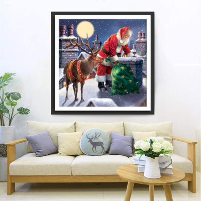 Weihnachtsmann Elch Dach Diamond Painting