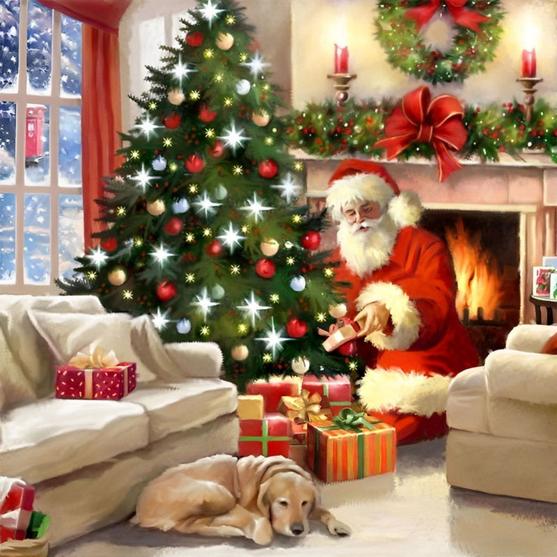 Weihnachtsmann Geschenke Hund Diamond Painting