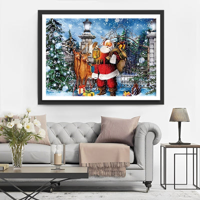 Weihnachtsmann, Geschenke und Rentier Diamond Painting