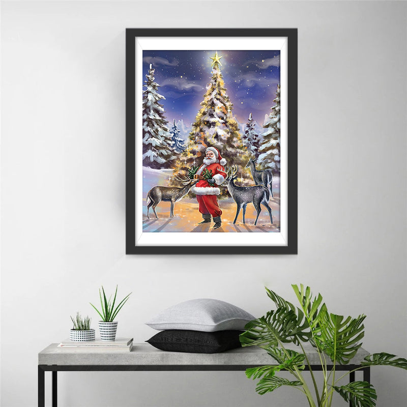 Weihnachtsmann Hirsche Weihnachtsbaum Diamond Painting