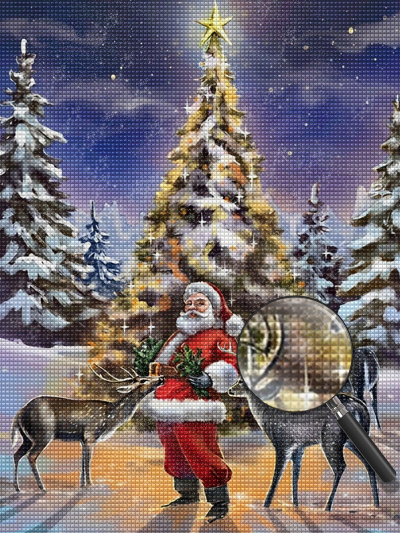 Weihnachtsmann Hirsche Weihnachtsbaum Diamond Painting