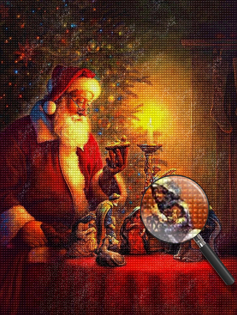 Weihnachtsmann, Holzpuppe und Kerze Diamond Painting