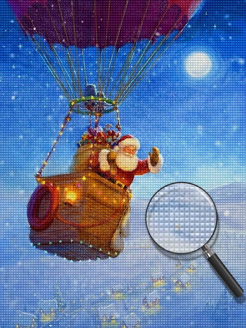 Weihnachtsmann im Heißluftballon Diamond Painting