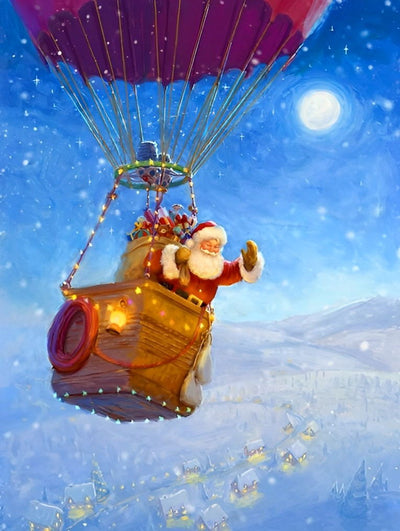 Weihnachtsmann im Heißluftballon Diamond Painting