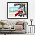 Weihnachtsmann im Urlaub auf dem Sandstrand Diamond Painting