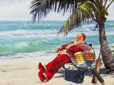 Weihnachtsmann im Urlaub auf dem Sandstrand Diamond Painting