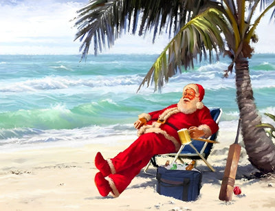 Weihnachtsmann im Urlaub auf dem Sandstrand Diamond Painting