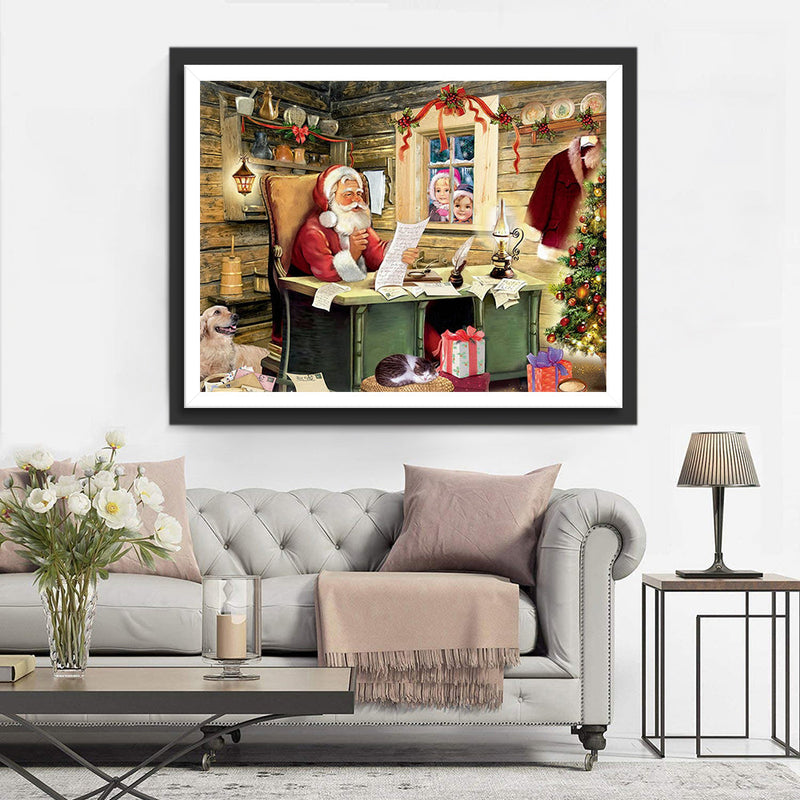 Weihnachtsmann, Kinder und Geschenkeliste Diamond Painting