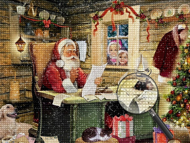 Weihnachtsmann, Kinder und Geschenkeliste Diamond Painting