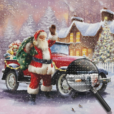 Weihnachtsmann mit dem Auto voller Geschenke Diamond Painting