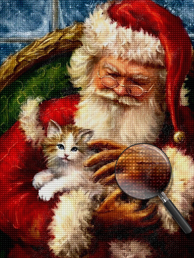 Weihnachtsmann mit einer Katze Diamond Painting