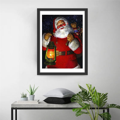 Weihnachtsmann mit einer Lampe in der Nacht Diamond Painting