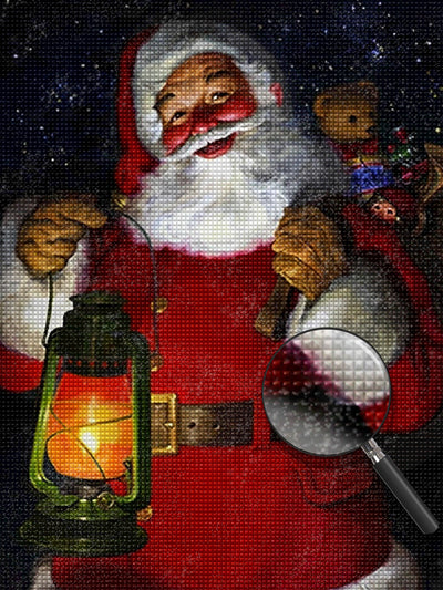 Weihnachtsmann mit einer Lampe in der Nacht Diamond Painting