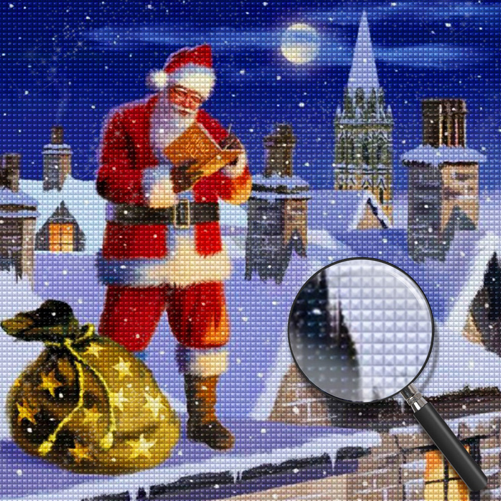 Weihnachtsmann mit Geschenken auf dem Dach Diamond Painting